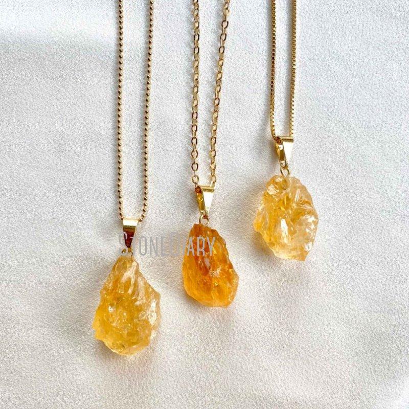 

Pendant Necklaces NM36588 Raw Citrine Necklace November Birthstone Jewelry Gold Plated Ball Chain Yellow Crystal Charm Christmas Gift
