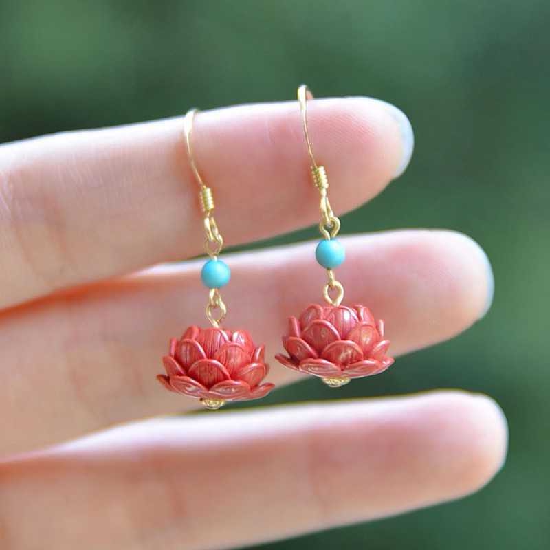 

Women's Red Sand Lotus Earrings Emperor Red Sand Lotus Earrings Silver Earrings Ethnic Style
