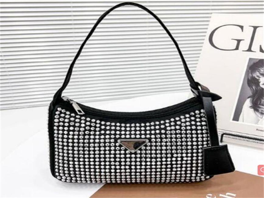 

Luxury Bead Rhinestone Shoulder Bags Women Shiny Diamond Handbags Hobos Beading Baguettes Bling Beads Purses Triangle Glittering D5372260, White
