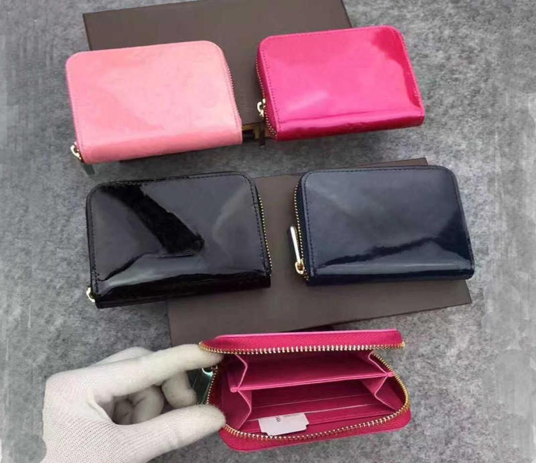 

Whole Patent leather short wallet Fashion high quality shinny leather card holder coin purse women wallet classic zipper pocke9677013, Red