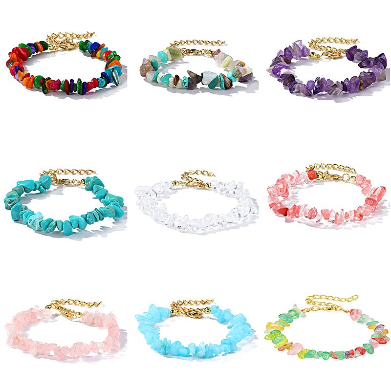 

Natural Crystal Stone Bracelet Handmade Irregular Colorful Beads Bracelets Adjustable Bracelet Fashion Party Jewelry Gifts