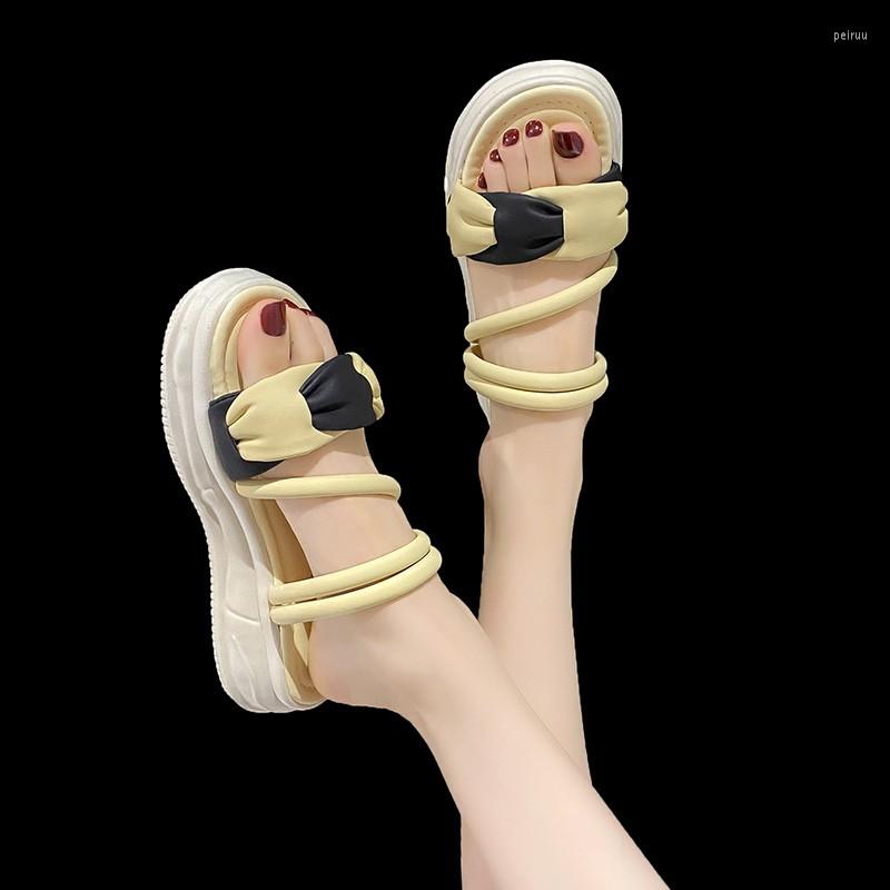 

Slippers Fashion Women Slides Flat Mid Heels Shoes For Mules Solid Pleated Summer Plus Size Zapatos De Mujer, Yellow