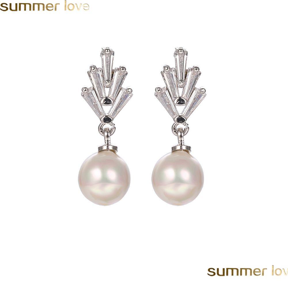 

Dangle Chandelier Fashion Pearl Teardrop Earrings Cubic Zirconia Earring For Brides Women Party Jewelry Gold Sier Rose Pla Dh9Cl
