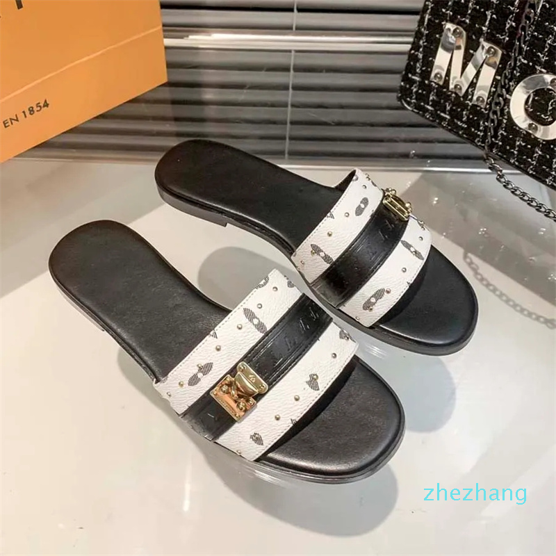 

2023-Designers Slides Slippers Fashion Luxurys Floral Slipper Leather Sandals Summer Shoes Gear Bottoms Sliders, #1