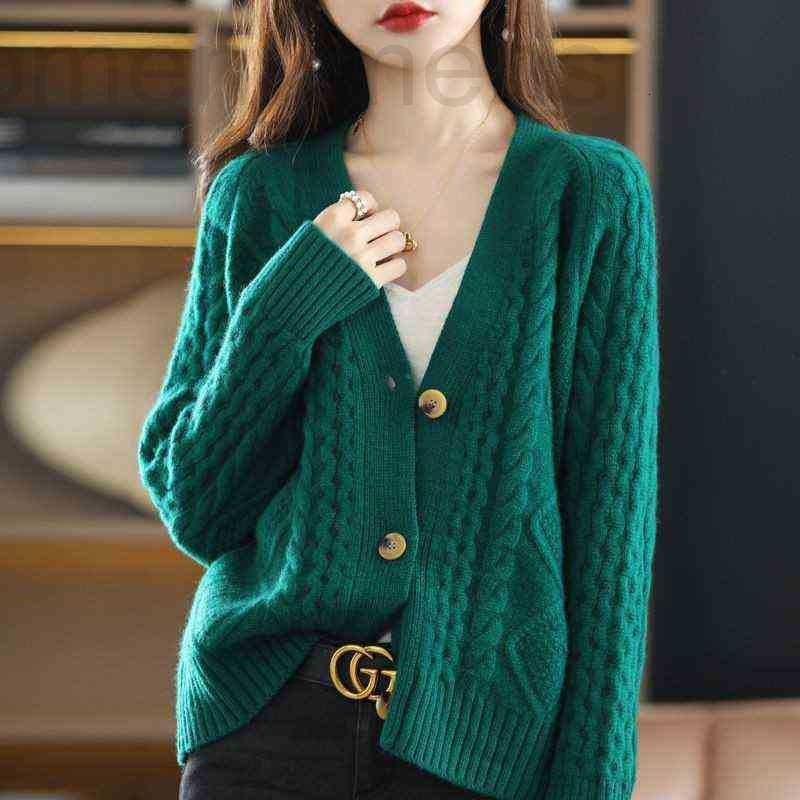

Women's Sweaters designer Cardign knitted jcket women wer new V-neck thick thred twisted fler in utumn nd winter loose thin sweter 8MAD, Watermelon