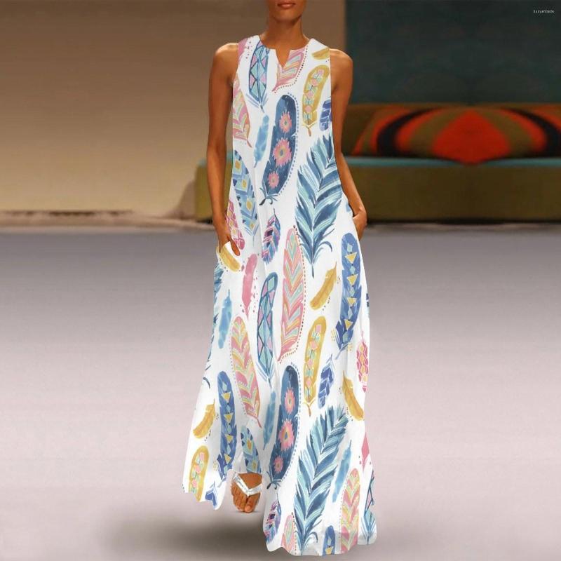 

Casual Dresses Elegant Women Summer Beach Sundress Sleeveless Round Neck Off Shoulder Floral Print Holiday Bohemian Long Vestidos 2023, Black