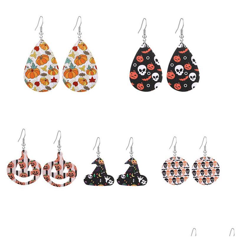 

Charm New Halloween Pu Leather Dangle Earrings For Women Pumpkin Glitter Ghost Drop Delivery Jewelry Dhjk5