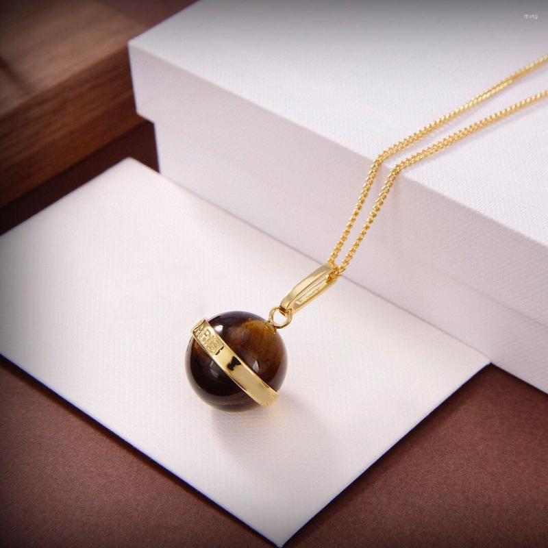 

Pendant Necklaces 2023 Brand Fashion Jewelry Women Gold Color Chain Brown Tiger Eye Stone Bead Necklace Party Quality Luxury