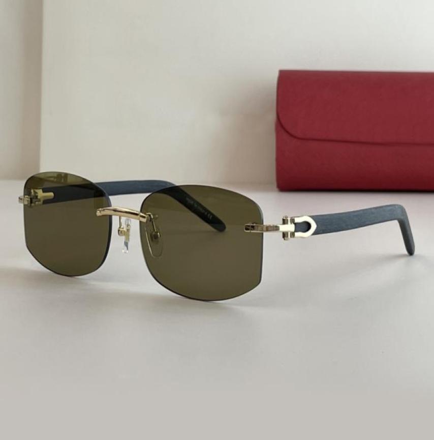 

Rimless Sunglasses Gold WoodGreen Lens Men Glasses Sunnies Occhiali da sole UV400 Eyewear with Box7506931