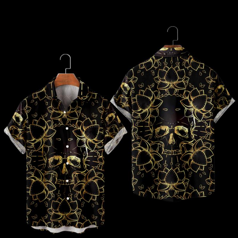 

Men's Casual Shirts Skull Pattern Short Sleeve Fashion Pocket Shirt Women/Men T 2023 Unisex Blouses TopsMen's, Auburn