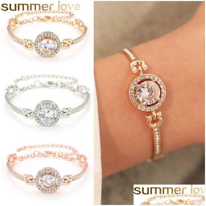 

Charm Bracelets High Quality Cubic Zircon Bracelet For Women Gold Plated Rhinestone Girls Gift Jewelry Accessories Drop Delivery Dhqpk