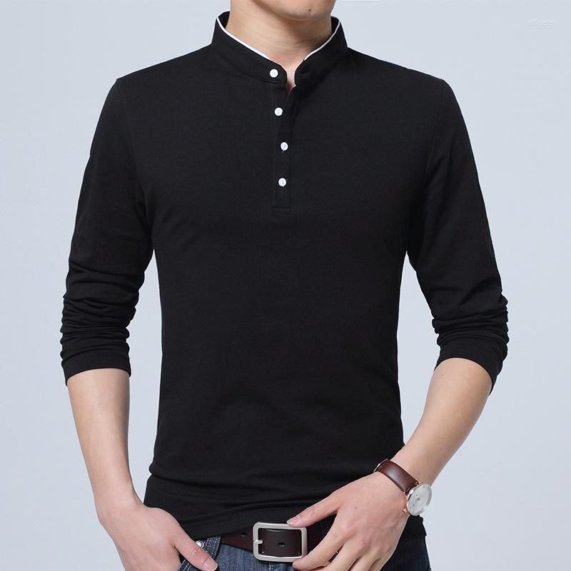 

Men's T Shirts T-Shirt Men 2023 Spring Autumn 95% Cotton Shirt Solid Color Tshirt Mandarin Collar Long Sleeve Top Tees, Blue