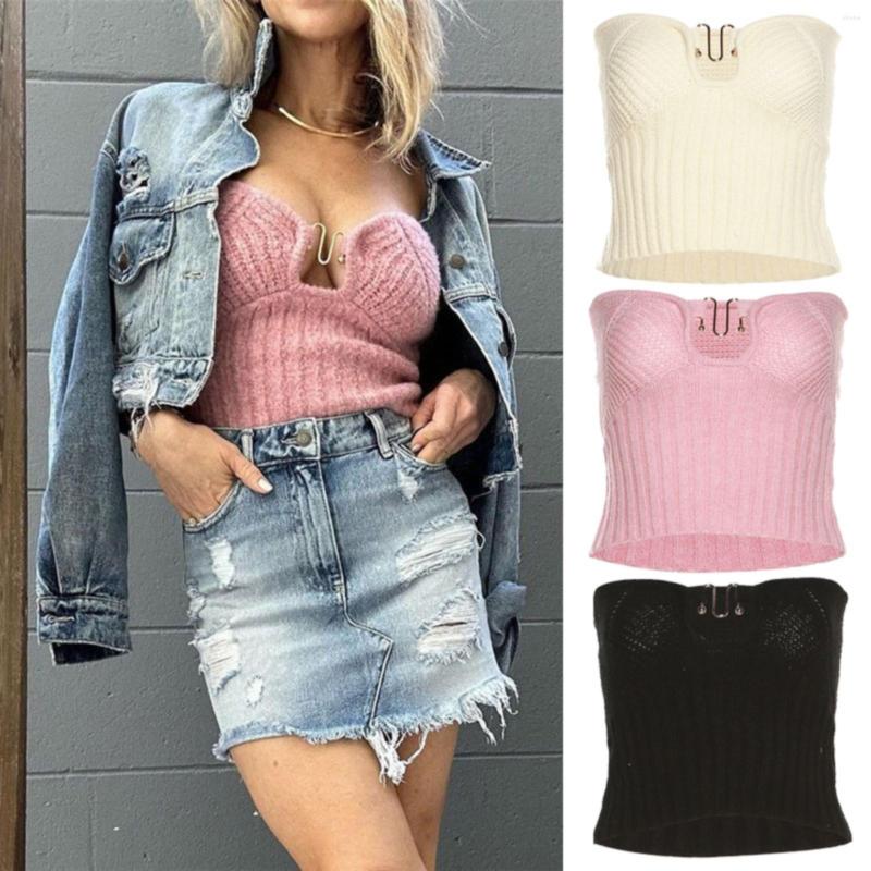 

Women' Tanks Sleeveless Off Shoulder Sexy Corset Crop Tops Vest Fashion Push Up Female Underwear Backless Bustier Top Knitted Camis Y2k, Black