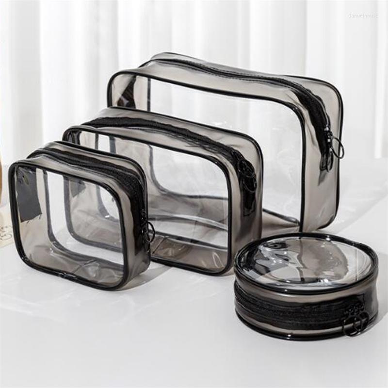 

Cosmetic Bags 1PC/1SET Travel PVC Women Transparent Clear Zipper Makeup Organizer Bath Wash Make Up Tote Handbags Case, Black circular 1pc