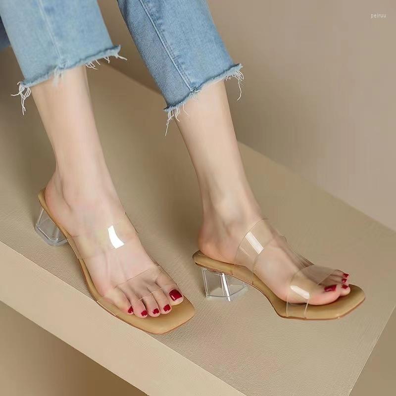 

Slippers Transparent Sandal Heels Woman Summer Fashion Casual Open Toe Shoes Comfort Clear Chunky Designer Party Sandalias De Mujer, White