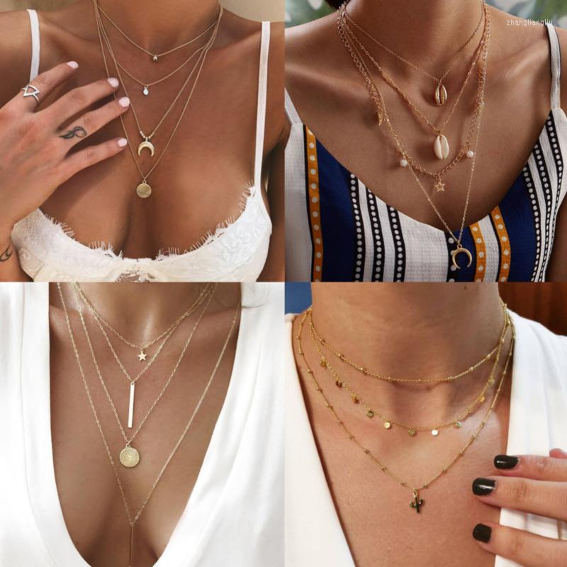 

Chains Fashion Bohemian Multilayer Sequins Necklaces & Pendants Vintage Moon Choker Necklace For Women Collier Femme Party Jewelry