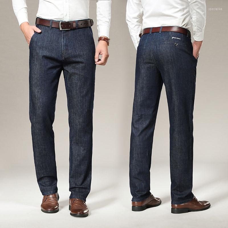 

Men's Pants Autumn Winter Men's Thickened Jeans 2023 Business Casual High Waist Regular Fit Denim Male Straight Loose Trousers, Blue gray