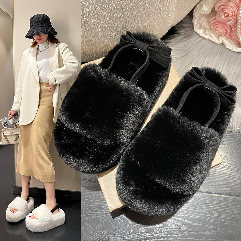 

Slippers Ladies Winter Thick Bottom Warm Plush Fashion Joker Casual Women Slipper, Black