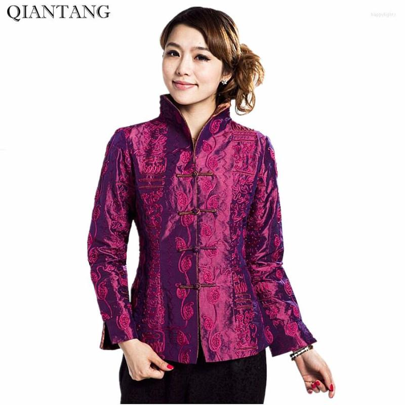

Women's Jackets Fashion Purple Spring Chinese Women's Silk Satin Embroidery Jacket Coat Flowers Mujeres Chaqueta Size S M L  XXL XXXL, White