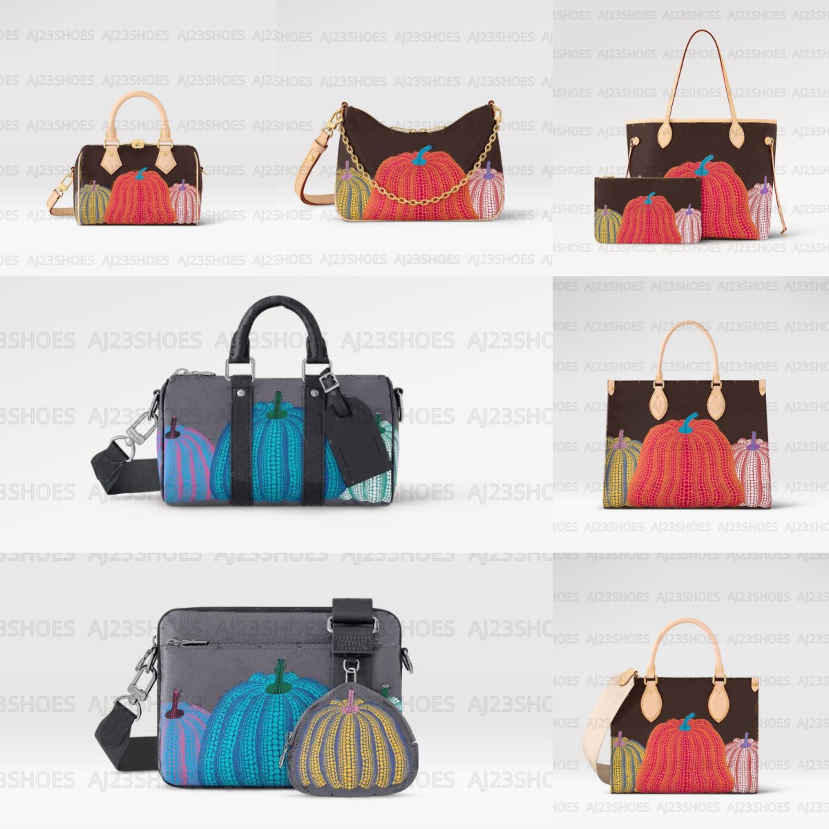 

Yayoi Kusama Pumpkin All Series Bags Speedy onthego PM MM YK Trio Messenger Boulogne Monograms Canvas Designer Handbag M46467 M46469, 01