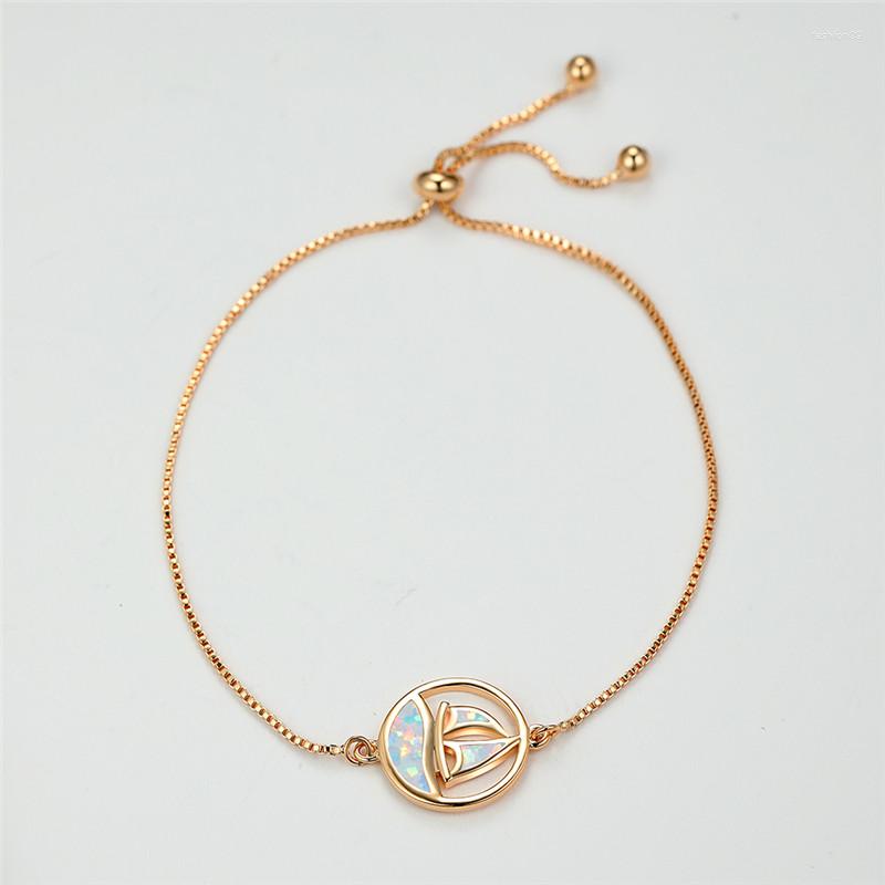 

Link Bracelets Vintage Fashion Small Sail Bracelet White Blue Opal Stone Rose Gold Silver Color Chain For Women