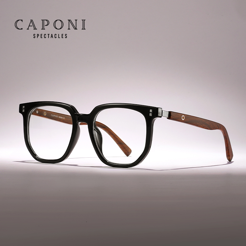 

Sunglasses Frames Caponi Retro Men's Glasses Square Frame TR-90 Blue Blocking Wood Grain Style Optical Glasses Brand Designer Specs F72035 230526