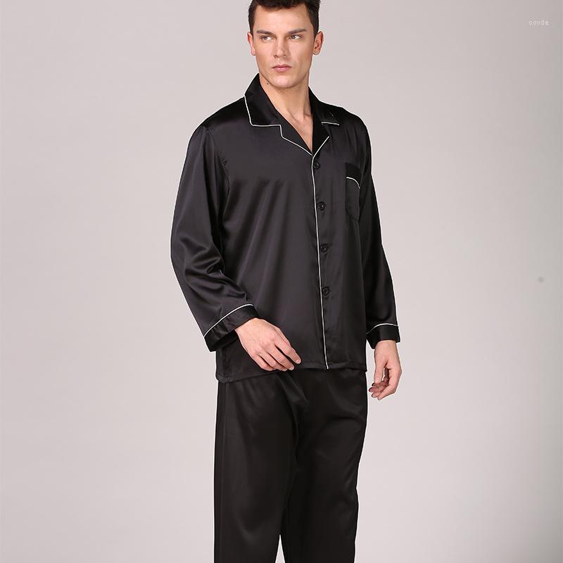 

Women's Sleepwear Men's Black Silk Pajamas In Spring Summer And Long Sleeve Solid Color Suit Plus Size Housewear 89002, Black cord