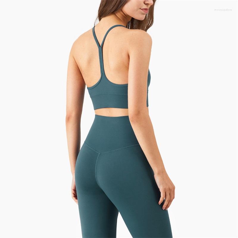 

Yoga Outfit Women Y-line Backless Sports Bra Sexy Tank Top Fitness Crop Push-up Tight Soft Underwear With Chest Pad Gym Sportswear, Light milk green