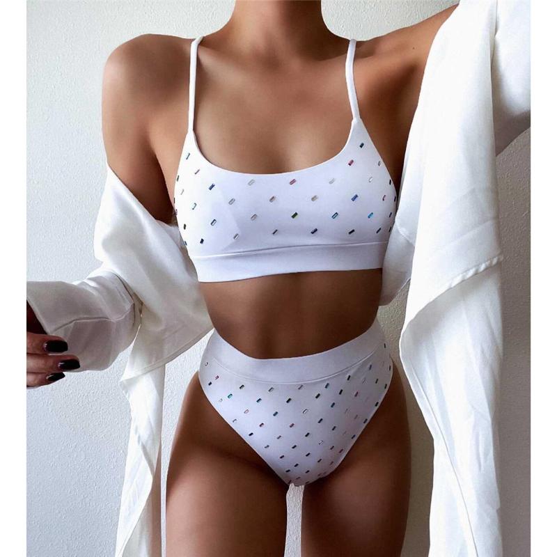 

Women' Swimwear 6 Colors Sexy Padded Female Swimsuit High Waist Bikini Women Two-pieces Set Bather Bathing Suit Swim Lady Y2821, Black
