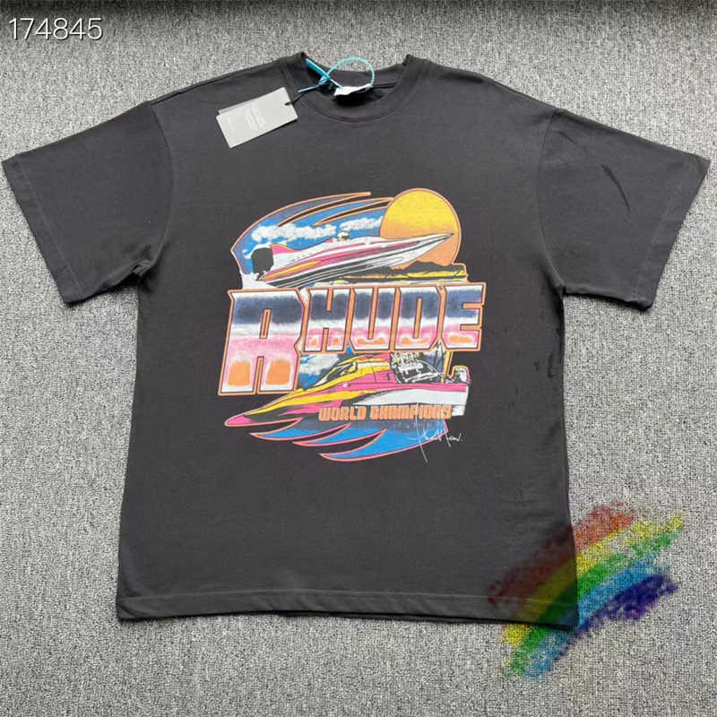

Men's Hoodies Sweatshirts Rhude SPEEDBOAT Black Vintage T-Shirt Men Women 1 1 High Quality Oversized Casual Top Tees T Shirt, 31