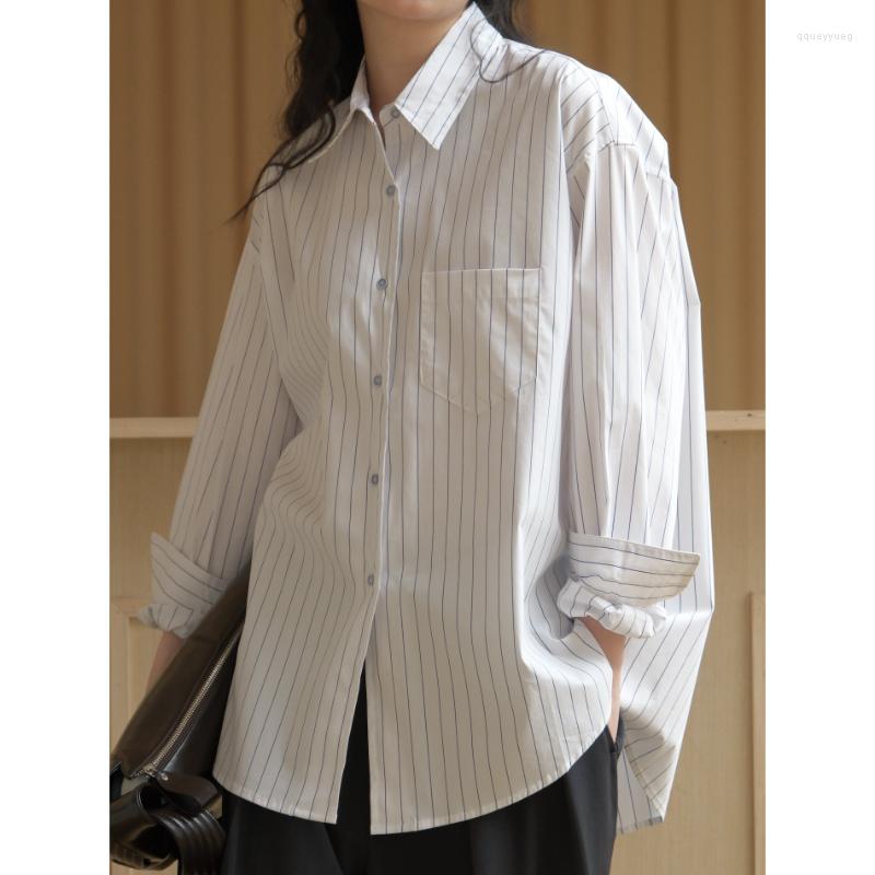 

Women's Blouses 2023 Spring And Summer Vertical Lapel Top Loose Thin Comfortable Fold Casual Women Striped Shirt Blouse, Blue