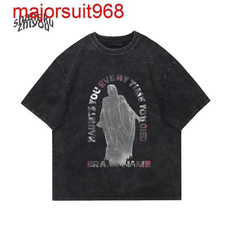 

American Fashion Brand 260g Pure Cotton Washed Old Short Sleeve Men's Loose Oversize Top Couple T-shirt, Dark gray