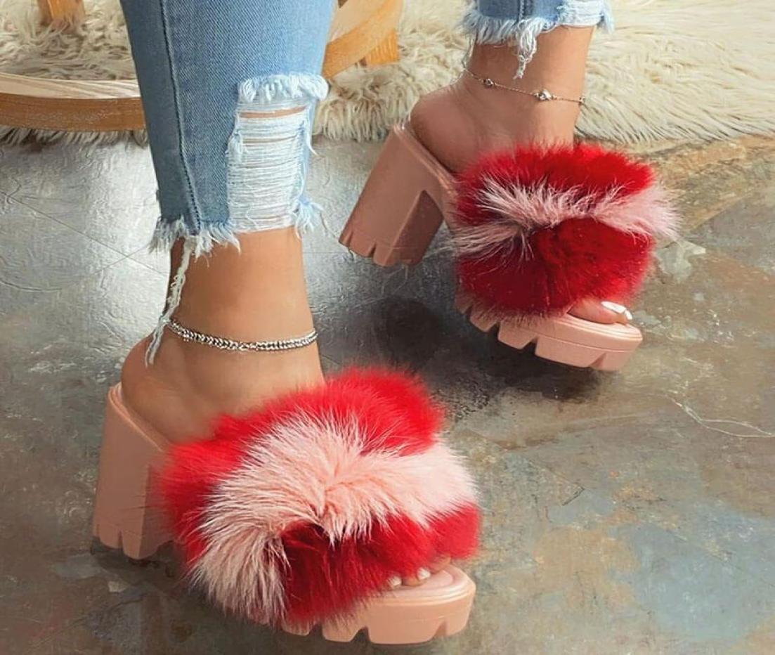 

Adisputient 2020 Beach Sandals Ladies Banquet New Women Fur Rubber High Heel Platform Sandals Outdoor Leisure Buckle6954140, Blue