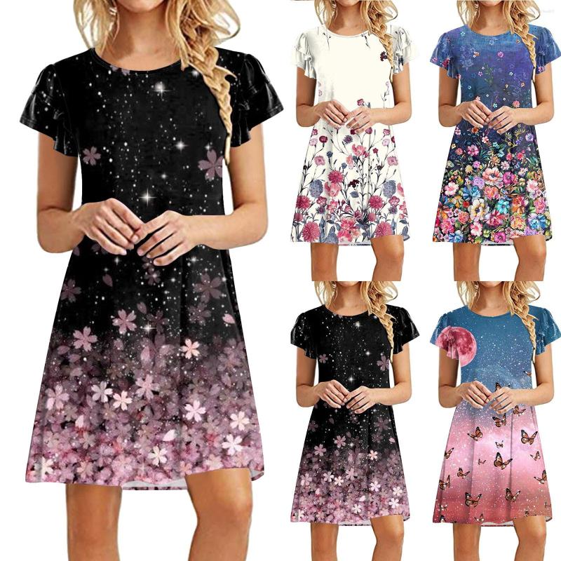 

Casual Dresses Womens Dress Summer Ruffle Short Sleeve Cute Round Neck, Black