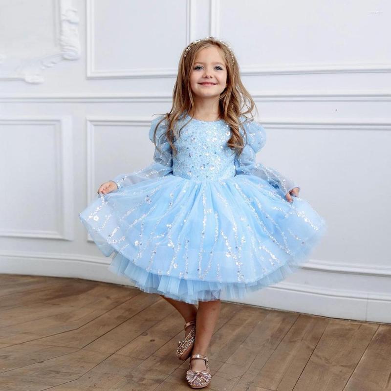 

Girl Dresses Glitter Sequined Flower Dress O Neck Knee Length Little Princess Party Gown Pography Size 1-14Y, Custom color
