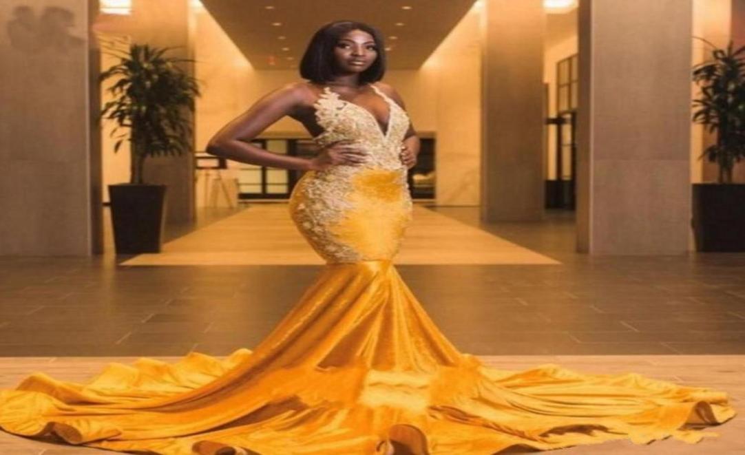 

Elegant Gold Velvet Prom Dresses Long Train Mermaid AfricanBackless Beads Black Girl Party Gowns Plus Size Long Evening Dresses5441505, Light yellow