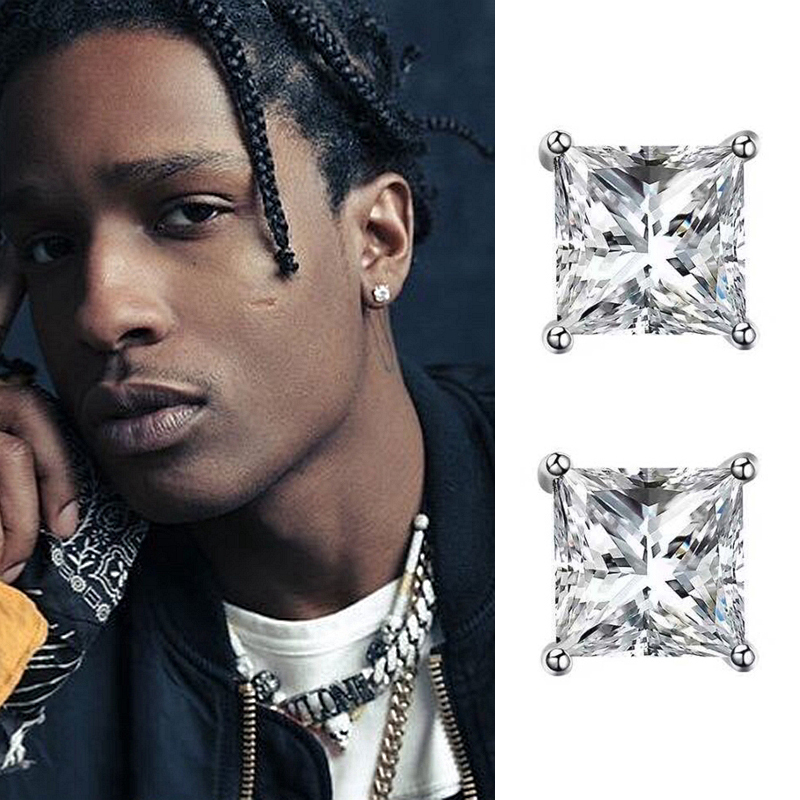 

2020 Hip Hop Rock Square Earrings for Women Men Earring Small CZ Ear Cubic Zirconia Initial Round Ear Crystal Earings
