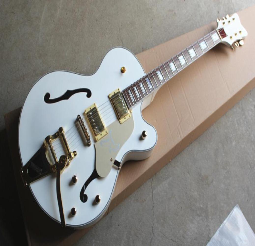 

Factory Custom Semihollow White body Electric Guitar with Golden hardwareBig Tremolo bridgecan be customized6567089