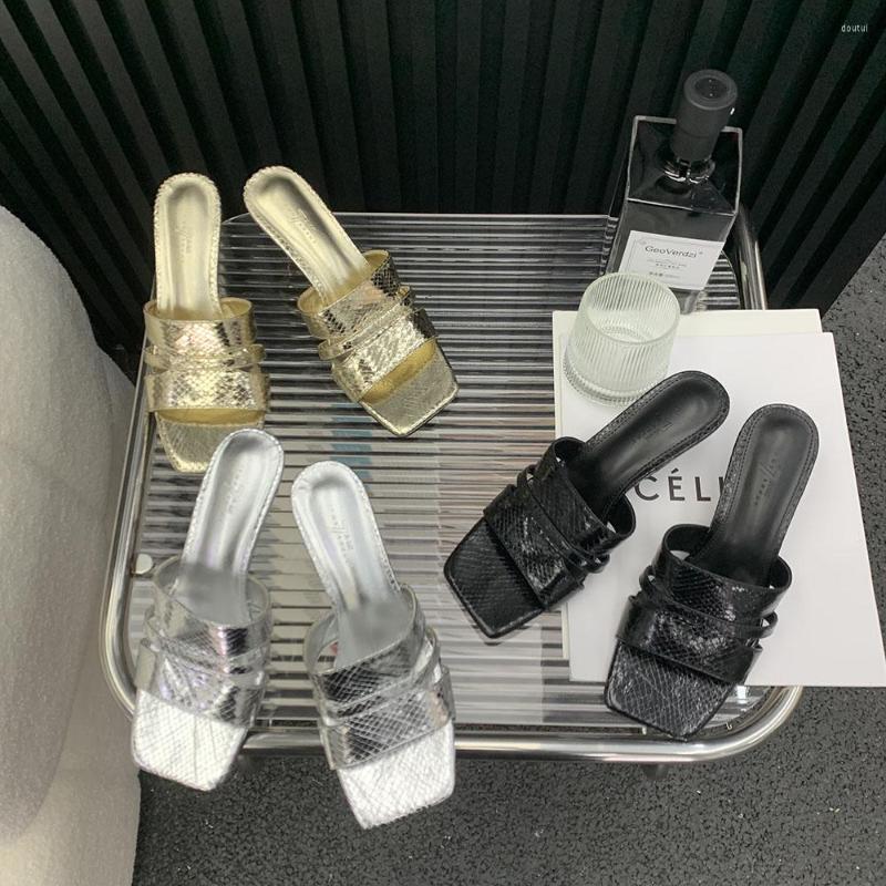 

Slippers 2023 Arrivals Open Toe Women Sandals Black Gold Silver Thin High Heels Hollow Sexy Party Pumps Casual 35-39