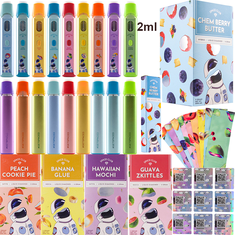 

Space Club Disposable Vape Pen Empty 2ml Rechargeable 280mah Battery Thick Oil Carts Device Pods Disposable E Cigarette Starter Kits Packaging 9 Flavors