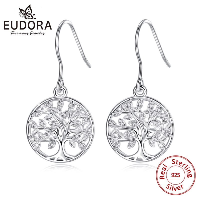 

Eudora 100% 925 Sterling Silver Tree of life Drop Earring with AAA Zircon Women Fashion earrings Jewelry Gift For girl CYE092