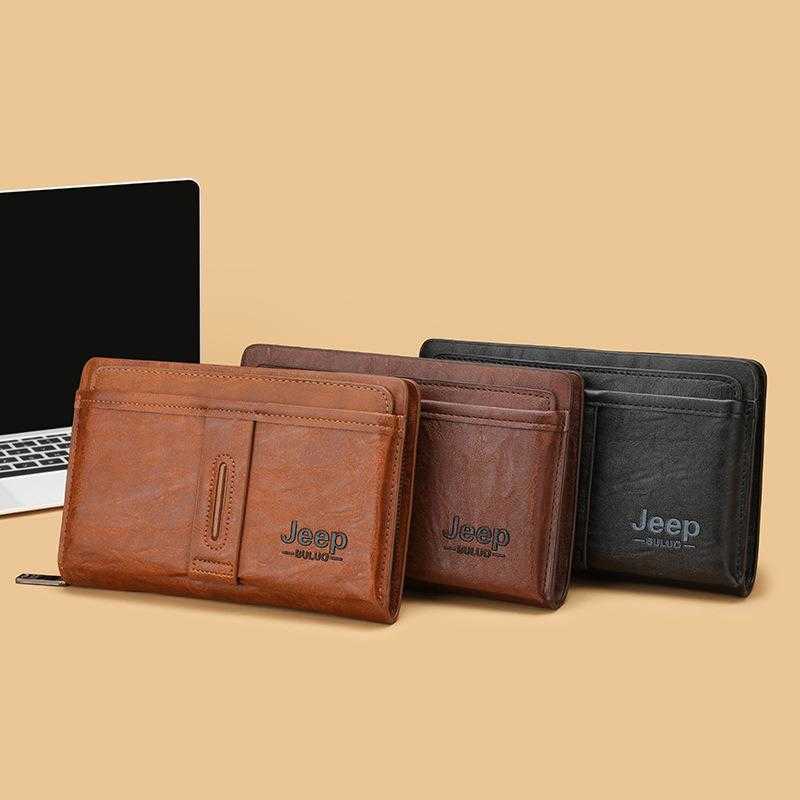 

Mens Wallet Long Pu Double Zipper Multiple Card Slots Multifunctional Clutch Handbag, Black