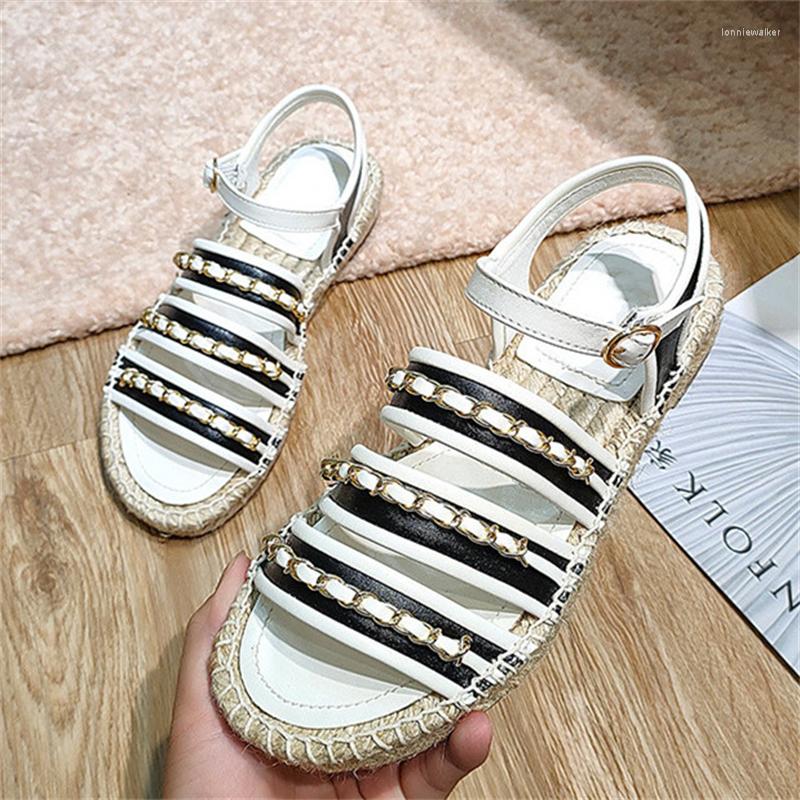 

Sandals Platform Sandalias Mujer Talon Chain Straw Shoes For Women Roman Chaussure Femme Woven Rope Fisherman Sandales, As show