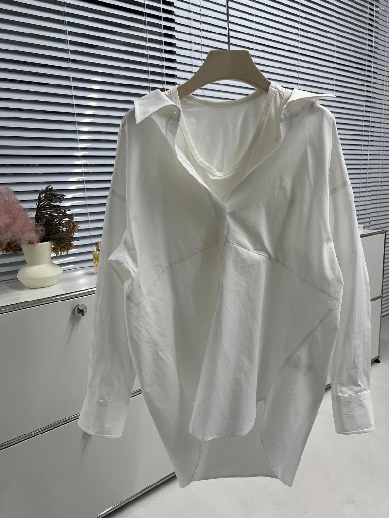

Women' Blouses Stitching Long-sleeved Shirt Fake Two-piece Design Casual Fashion 2023 Summer Style 0317, White