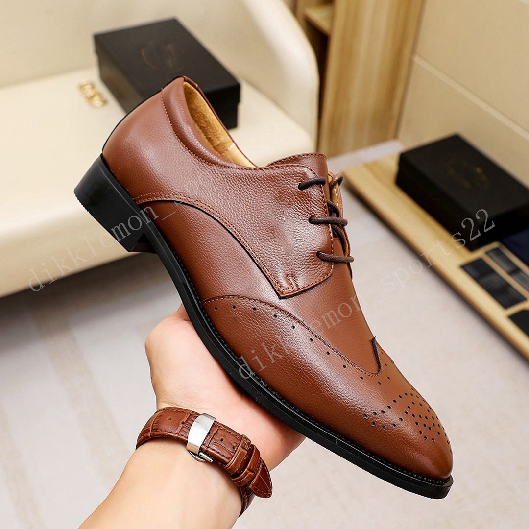 

Design Fashion Dress Shoes Men Black Brown Genuine Leather Pointed Toe Mens Business Oxfords Gentlemen Travel Walk Casual Comfort Flat Shoe Formal With Box