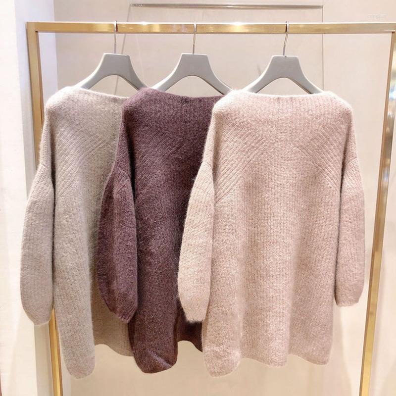 

Casual Dresses Kuzuwata 2023 Autumn Winter Women Sweaters Vestidos Fashion Solid RobeDropped Shoulder Lantern Sleeve Mid Length Knit Dress, Pink