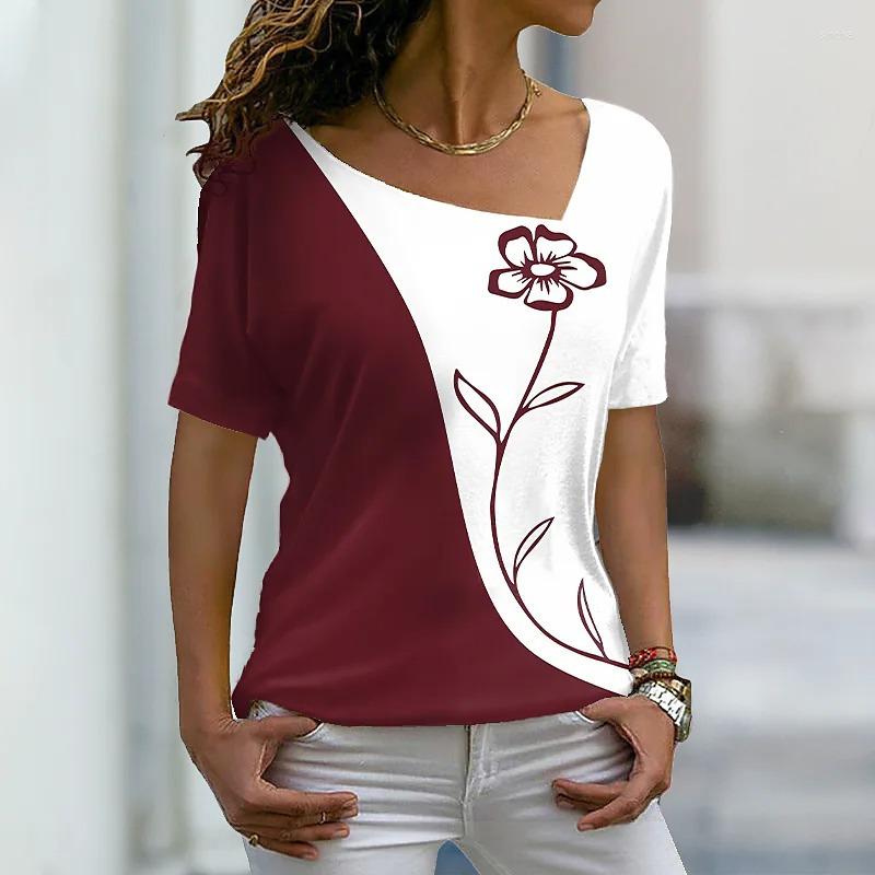

Women' Tanks Women Floral Theme Print T-Shirt 2023 Summer Fashion Casual V Neck Short Sleeve Basic Tops Female Loose 3D Pullover Tees