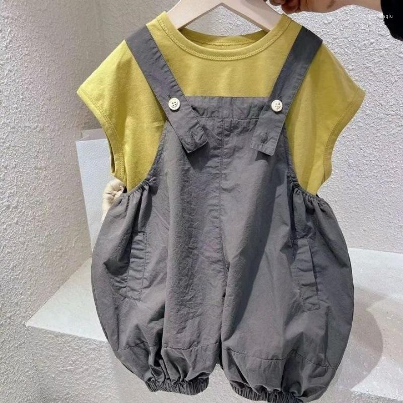

Clothing Sets Children Strap Pants Children's Baby Summer Knickers Suit Boys And Girls' Loose Foreign Style Capris Two-piece Set