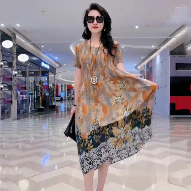 

Party Dresses Women's Print Dress 2023 Spring Summer Mulberry Silk Female Fashion Retro Color Loose Long Ladies, 1503