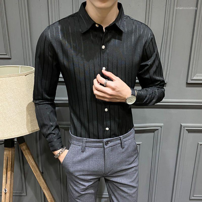 

Men's Casual Shirts Loose Solid Formal Button Striped Turn-down Collar Long Sleeve Temperament Fashion Spring Summer Men's Clothing, Black